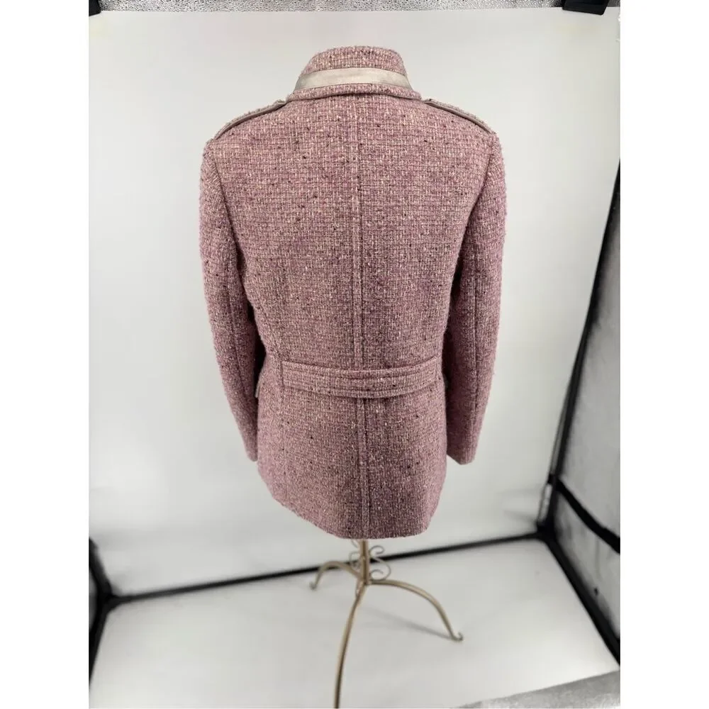 Coach Signature Pink Bouclé Wool Mohair Blend Double Breasted Coat Size 10